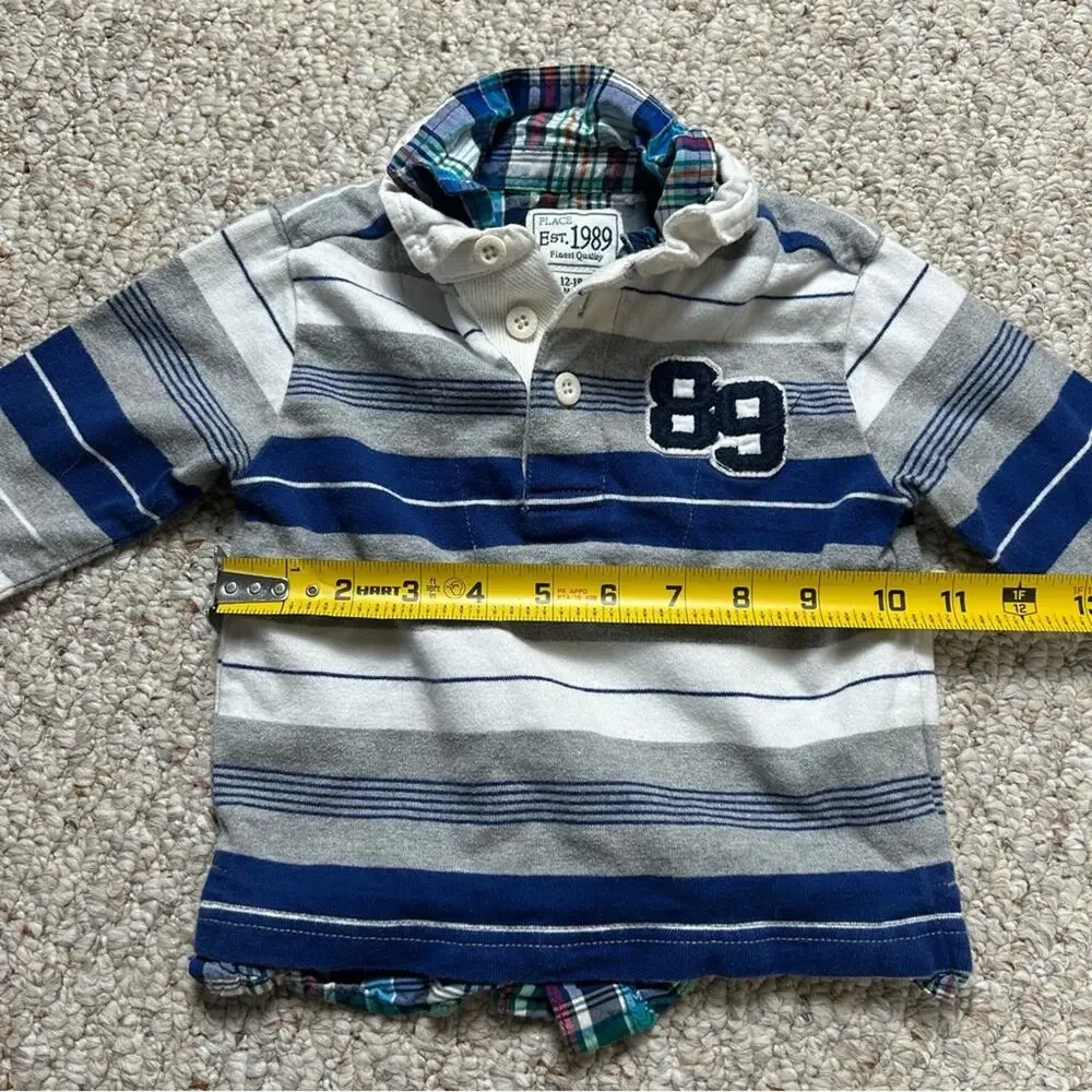 Children’s Place Striped Long Sleeve Layered Polo Boys 6 Plaid Collar 1/4 Button